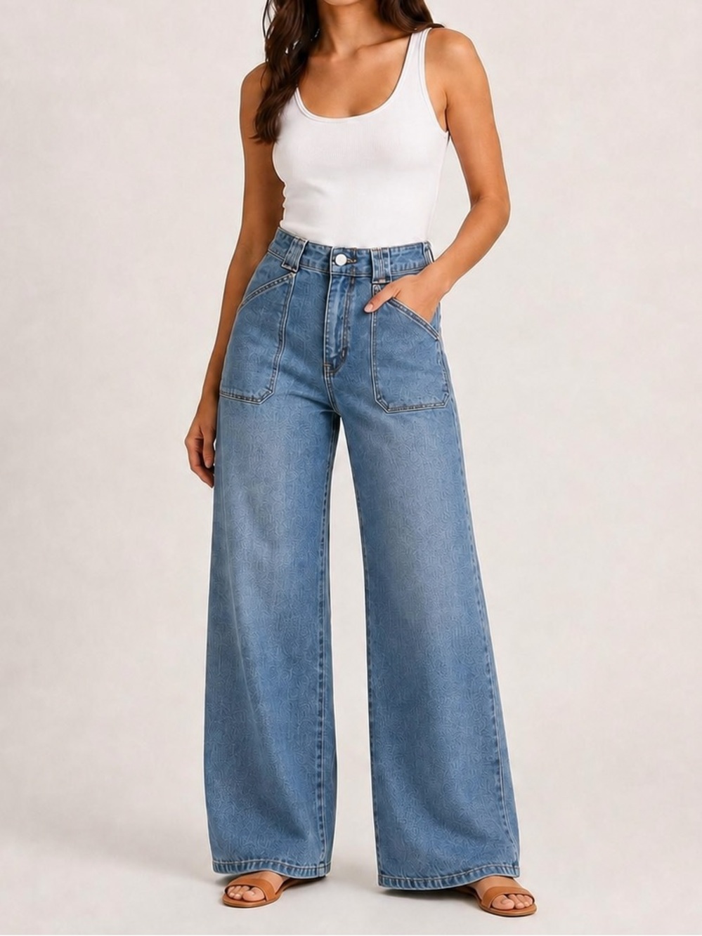 JBD Just Black Denim Sienna Wide Leg Jeans Size 26 Patch Pocket High Rise
